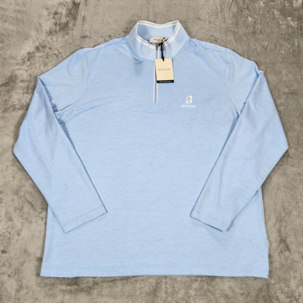 Bugatchi Pullover Mens XL Blue 1/4 Zip‎ Biltmore Golf SPF50 Performance Knit